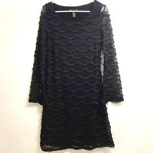 INC International Concepts Midi Dress Black Fringe Long Sleeve Size M